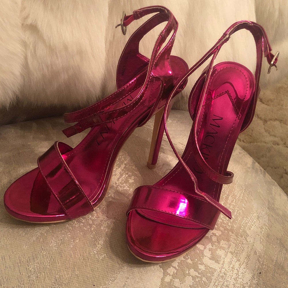 Shiny Pink Strappy Heels